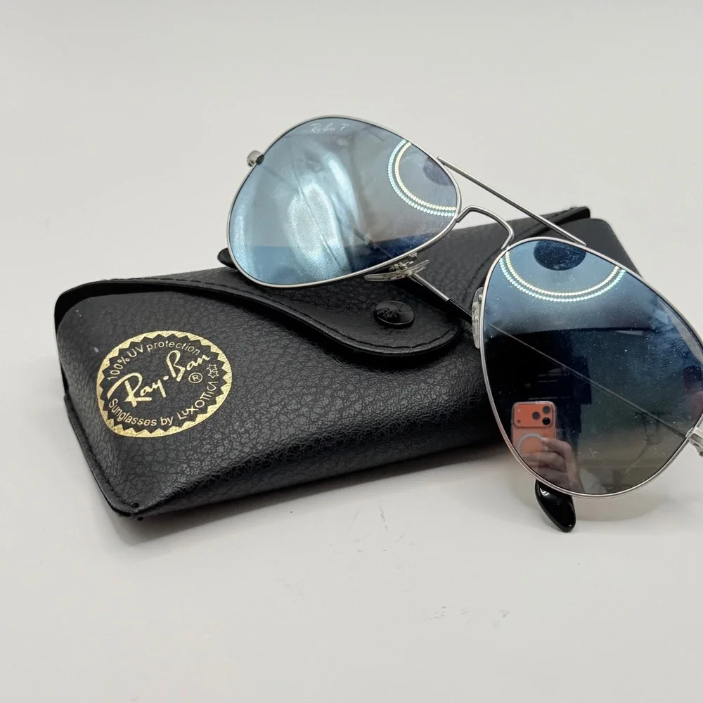 Ray-Ban Aviator RB3025 Polarized Blue Mirror Sunglasses Unisex Medium Silver